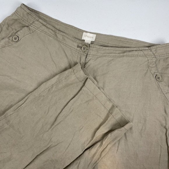 Chicos Pants Womens‎ PXL 3 Petite 100% Linen Wide Leg Streetwear Casual - Picture 1 of 12
